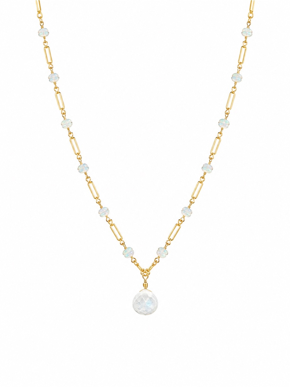 Moonstone & Opal Gold Filled Chain Link Necklace